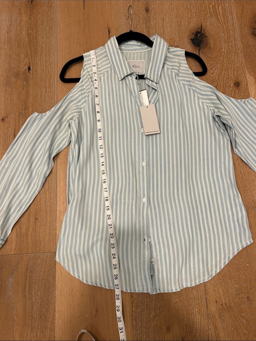 NWT Rails Blue & White Striped Off The Shoulder Button Down Top, Size Medium - Picture 2 of 8